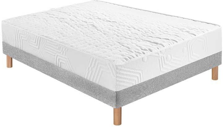 ESSENZIA Ensemble Essenzia SEDUM + Sommier Deco Gris Clair + Pieds 90x190 Mousse - Blanc