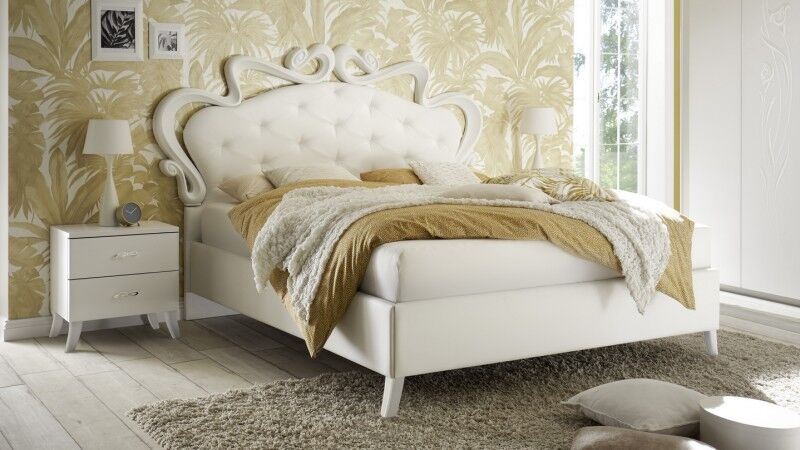 gdegdesign Lit blanc 160x200 cm simili cuir baroque capitonné - Velia