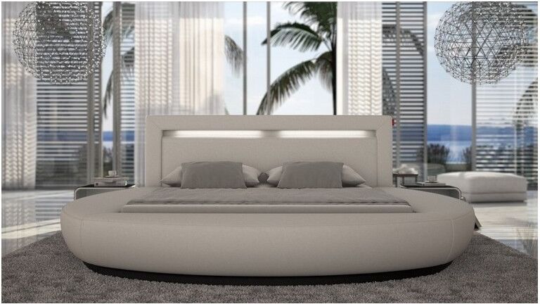 gdegdesign Lit rond design blanc 140x190 cm simili cuir - Kovel