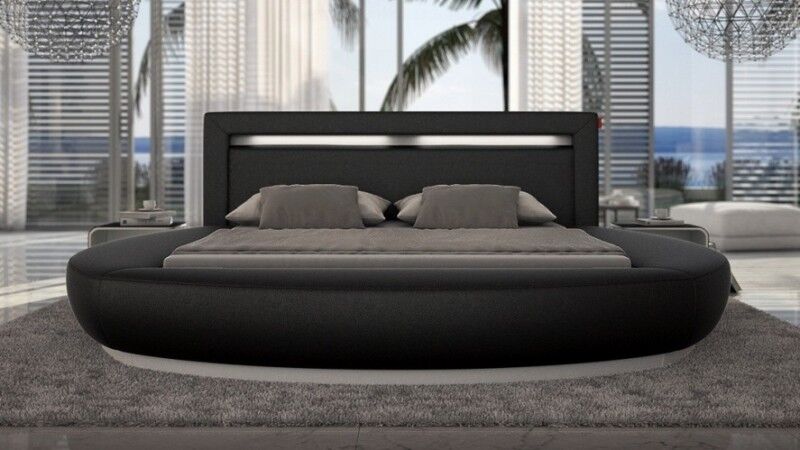 gdegdesign Lit rond design noir 180x200 cm simili cuir - Kovel