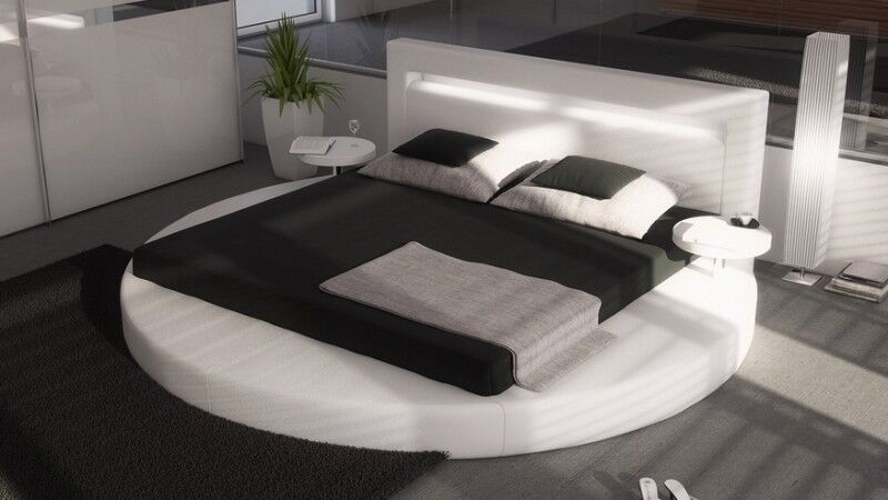 gdegdesign Lit rond design blanc 200x200 cm simili cuir - Uster