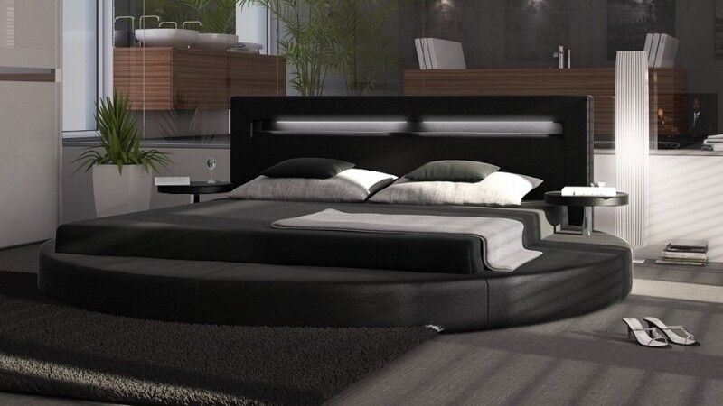 gdegdesign Lit rond design noir 140x190 cm simili cuir - Uster