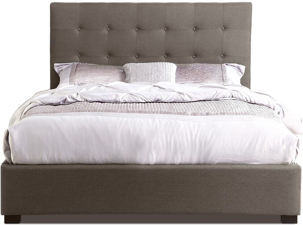 IntenseDeco Lit Coffre Layton + Sommier 160cm Tissu Taupe