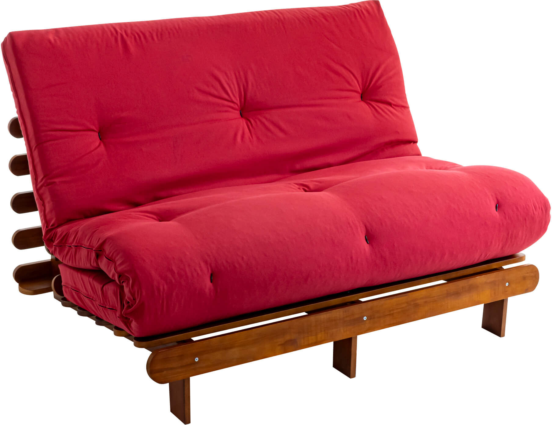 Terre de Nuit Ensemble matelas futon en coton et structure en bois massif noisette 160x200 Rouge