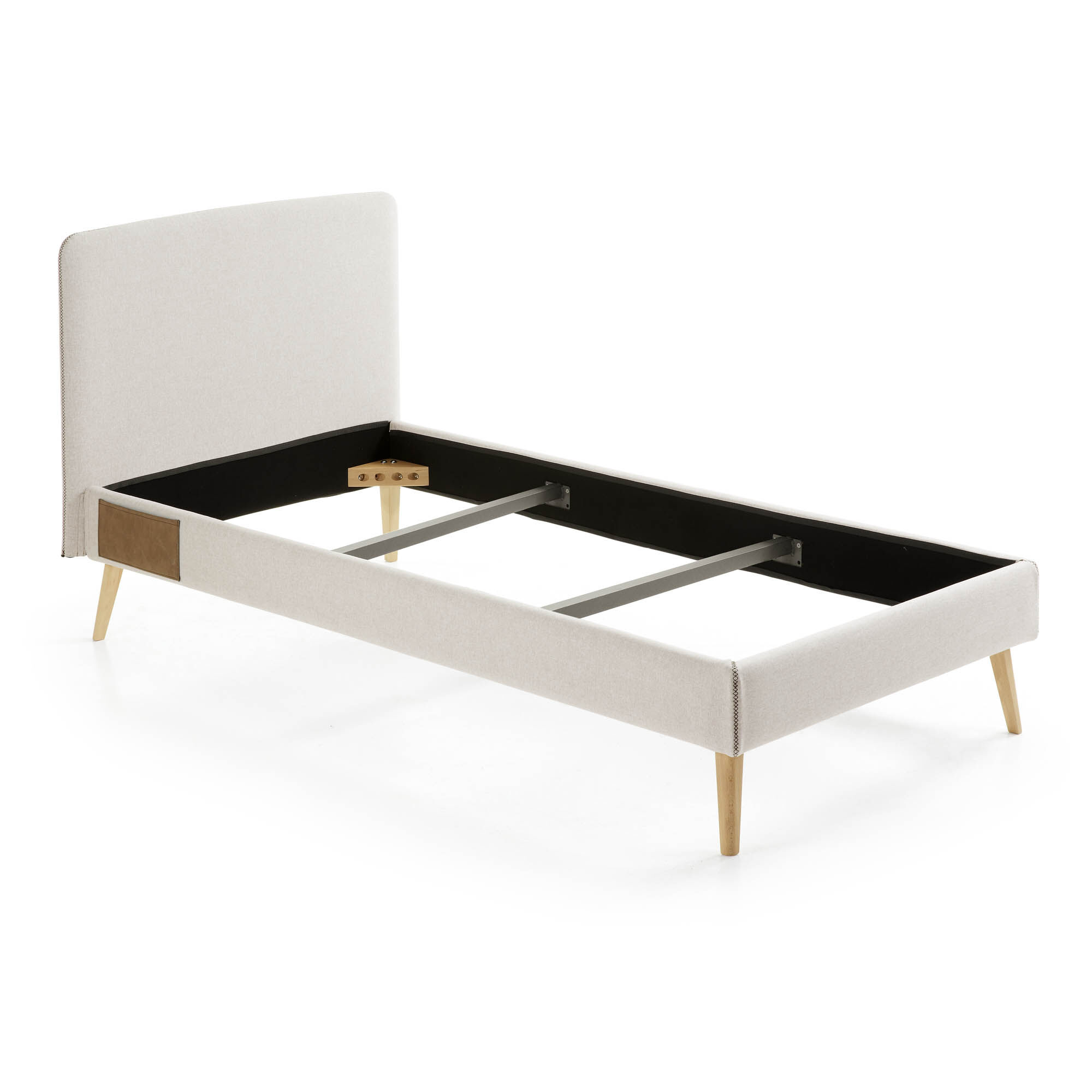 Kave Home Dyla beige bed with removable cover and solid beech legs 90 x 190 cm