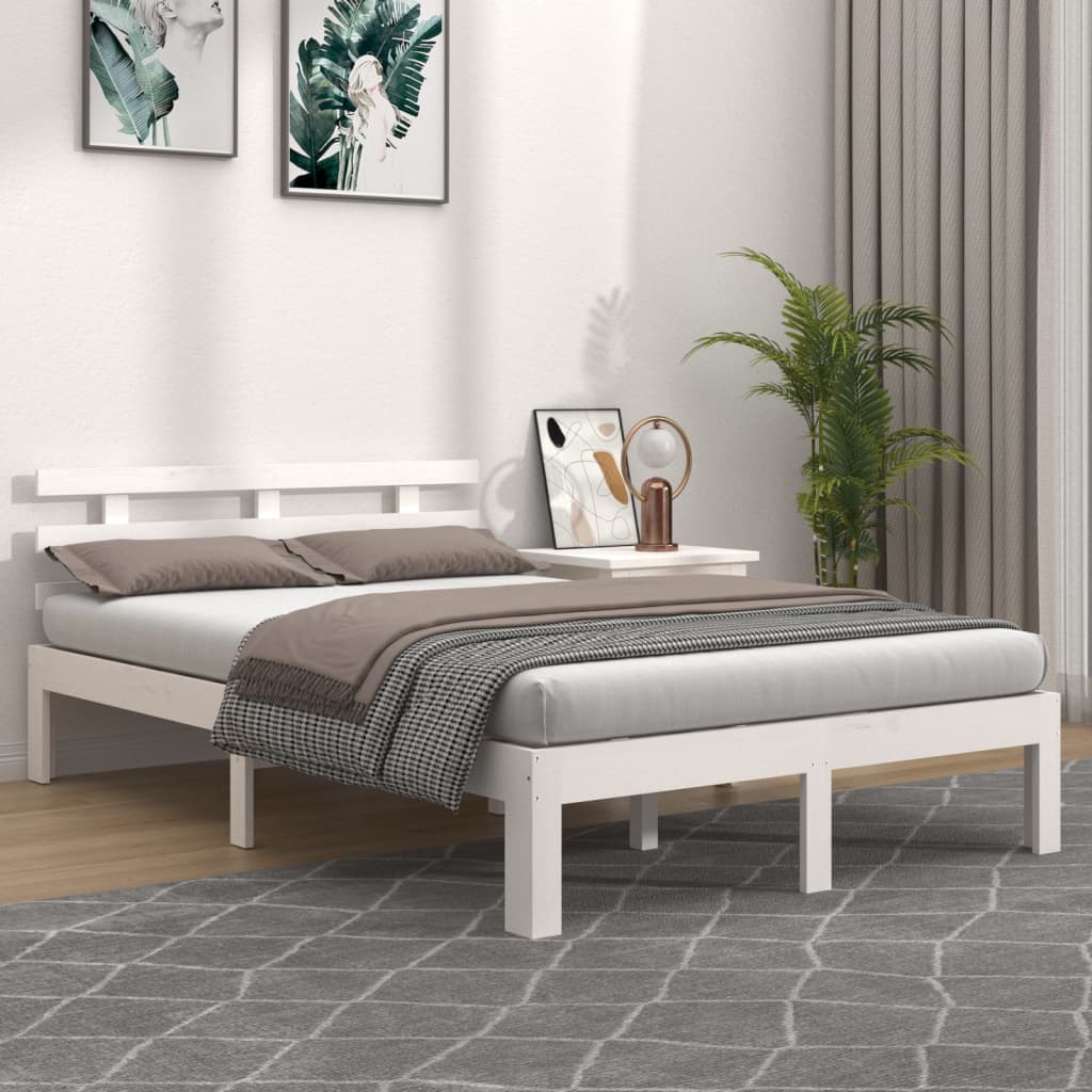 vidaXL Bed Frame White Solid Wood 160x200 cm