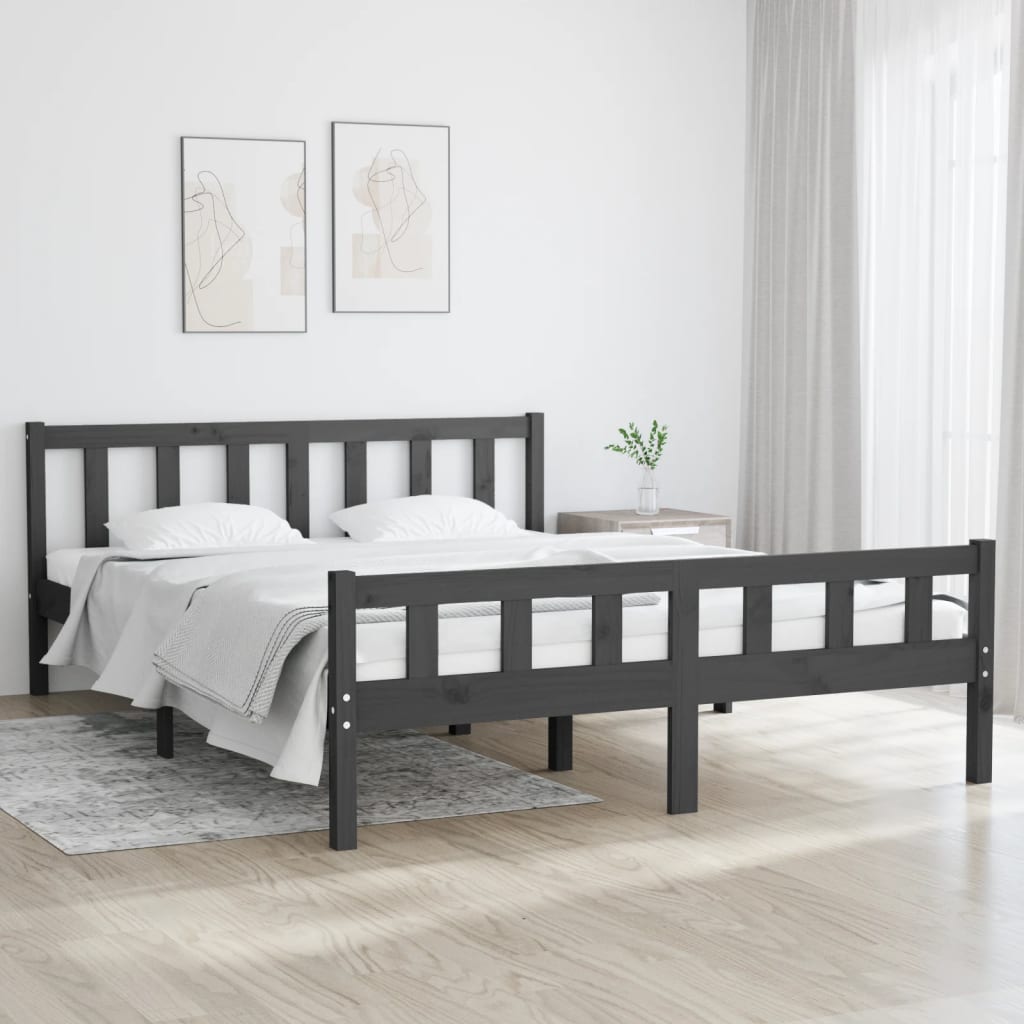 vidaXL Bed Frame Grey Solid Wood 150x200 cm King Size