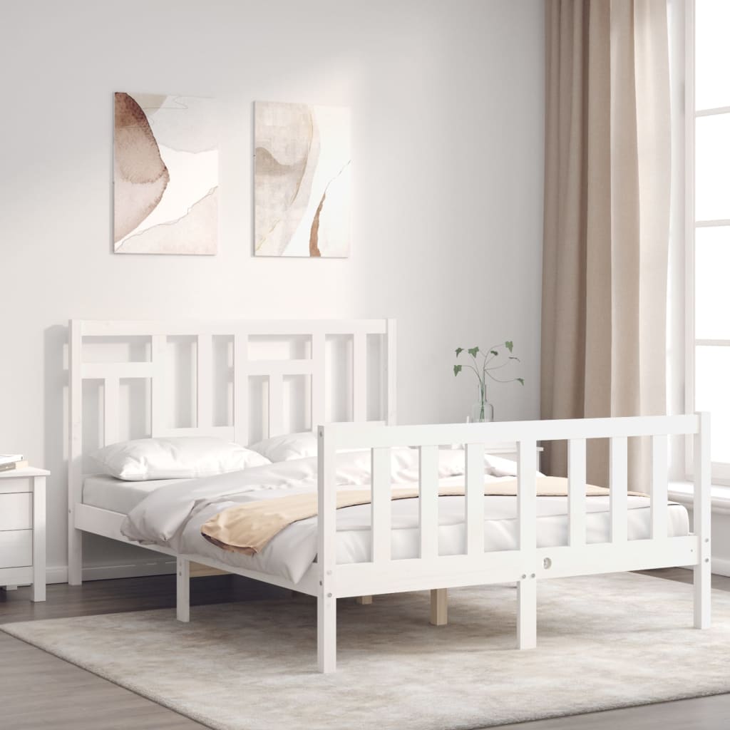 vidaXL Bed Frame with Headboard White 140x200 cm Solid Wood