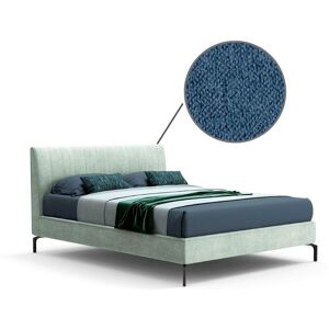 Toscohome Letto matrimoniale colore blu con contenitore e testiera con cuciture verticali - Aki