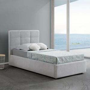 Toscohome Letto singolo con contenitore rivestito in tessuto color grigio - Napoli