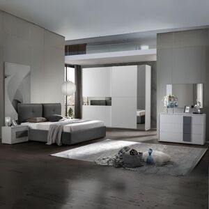 Toscohome Camera da letto completa colore bianco e grigio con armadio ante scorrevoli - Manon