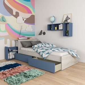 Toscohome Letto singolo con comodino estraibile colore bianco e celeste