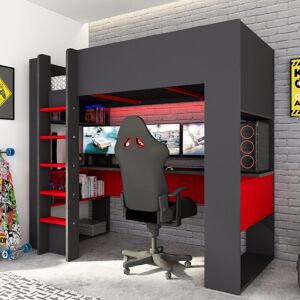 Toscohome Letto a castello Gamex per bambino con scrivania da gamer colore antracite e rosso