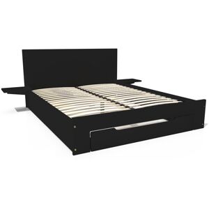 ABC MEUBLES Letto in legno Happy 2 posti con cassetto + comodini - 140x200 - Nero