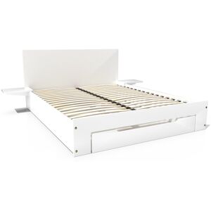 ABC MEUBLES Letto in legno Happy 2 posti con cassetto + comodini - 140x190 - Bianco