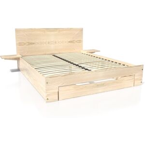 ABC MEUBLES Letto in legno Happy 2 posti con cassetto + comodini - 160x200 - Vernice Naturale