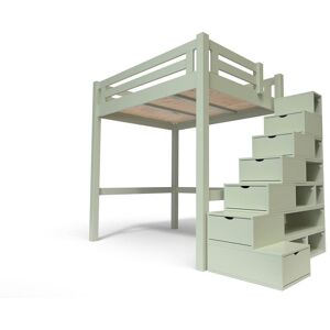 ABC MEUBLES Letto a soppalco adulti legno + scala a cubo regolabile in altezza Alpage - 160x200 - Moca