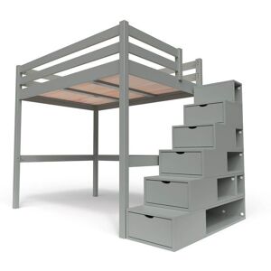 ABC MEUBLES Letto a soppalco legno con scala cubo Sylvia - 140x200 - Grigio