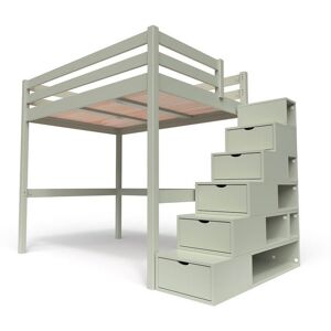 Abc Meubles Letto A Soppalco Legno Con Scala Cubo Sylvia - 140x200 - Moca