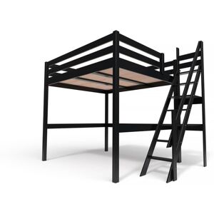 ABC MEUBLES Letto a soppalco legno con scala di mugnaio Sylvia - 160x200 - Nero