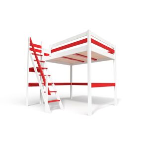 ABC MEUBLES Letto a soppalco legno con scala di mugnaio Sylvia - 140x200 - Bianco/Rosso