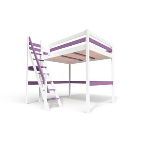 ABC MEUBLES Letto a soppalco legno con scala di mugnaio Sylvia - 160x200 - Bianco/Lilla