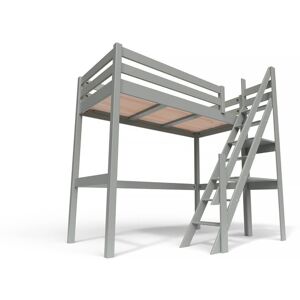 ABC MEUBLES Letto a soppalco legno con scala di mugnaio Sylvia - 90x200 - Grigio