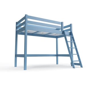 ABC MEUBLES Letto rialzato ABC 90x200 legno con scala inclinata - 90x200 - Polvere blu