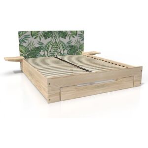 ABC MEUBLES Letto in legno Happy 2 posti con cassetto + comodini - 140x190 - Piante decorative