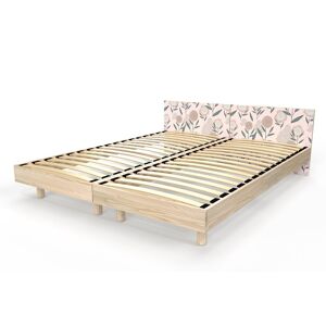 ABC MEUBLES Letti gemelli in legno massiccio con testiere Twin - 80x190 - Decorazioni di fiori rosa