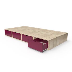 ABC MEUBLES Letto 90x200 1 posto con cassetti Cube legno - 90x200 - Vernice Naturale/Prugna