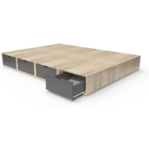 ABC MEUBLES Letto matrimoniale con cassetto Cube - 140x200 - Vernice Naturale/Grigio Antracite