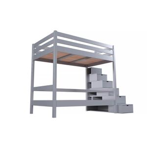 ABC MEUBLES Letto a castello 4 persone adulti legno scale cubo Sylvia - 120x200 - Grigio alluminio