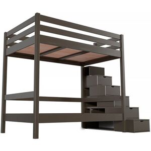 ABC MEUBLES Letto a castello 4 persone adulti legno scale cubo Sylvia - 120x200 - Wengé