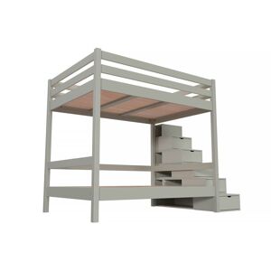 ABC MEUBLES Letto a castello 4 persone adulti legno scale cubo Sylvia - 140x200 - Moca