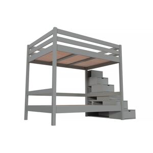 ABC MEUBLES Letto a castello 4 persone adulti legno scale cubo Sylvia - 140x200 - Grigio