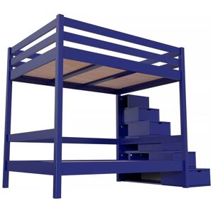 ABC MEUBLES Letto a castello 4 persone adulti legno scale cubo Sylvia - 140x200 - Blu scuro