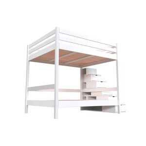 ABC MEUBLES Letto a castello 4 persone adulti legno scale cubo Sylvia - 140x200 - Bianco