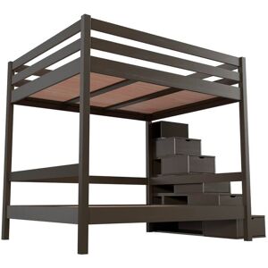 ABC MEUBLES Letto a castello 4 persone adulti legno scale cubo Sylvia - 160x200 - Wengé