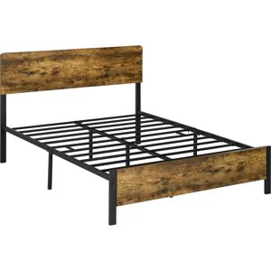 Homcom Struttura Letto in Truciolato dallo Stile Industriale con Testiera e Pediera, Supporto a Doghe e Contenitore, 149x207x104cm, Marrone