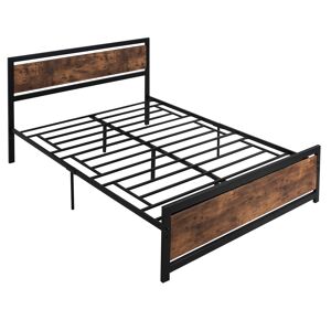 Homcom Struttura Letto Matrimoniale 167x208x103cm in Legno e Acciaio, Doghe Integrate e Testiera in Stile Industriale, Nero e Marrone Rustico