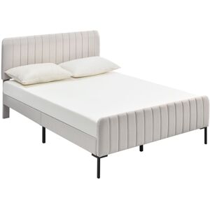 Ab Store Letto Matrimoniale Imbottito 180x200 cm con Testiera Regolabile e Rete a Doghe, Struttura e Testata Letto Matrimoniale, Ideale per Camera da Letto e Ospiti, Grigio+Beige