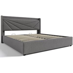 Ab Store Letto Matrimoniale con Contenitore, Funzione di Ricarica USB Tipo C e Struttura in Lino, Senza Materasso 160x200, Grigio