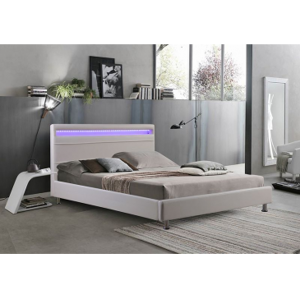 Arredo Casa Facile Letto Matrimoniale In Ecopelle Moderno Bianco Con Led Multicolore