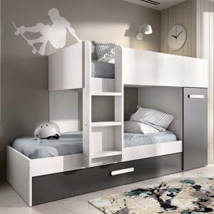 garneroarredamenti Letto a castello 90x190 con armadio 244x112cm bianco grafite 3 letti Damian