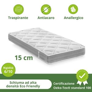 garneroarredamenti Materasso una piazza e mezza 120x190cm anallergico antiacaro H. 15cm Smart Sleep