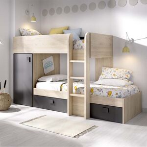 garneroarredamenti Letto a castello per bambini con armadio 255x112cm rovere grafite Sole