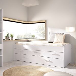 garneroarredamenti Letto singolo 90x190cm per bambini legno bianco letto estraibile 3 cassetti Domingo