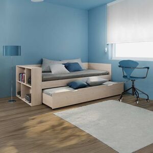 garneroarredamenti Letto 90x200cm singolo estraibile con libreria reversibile rovere Claudio