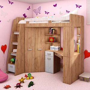 garneroarredamenti Cameretta 204x120cm bambini completa sinistra 1 letto singolo rovere miele pino bianco Dollie Gihome®